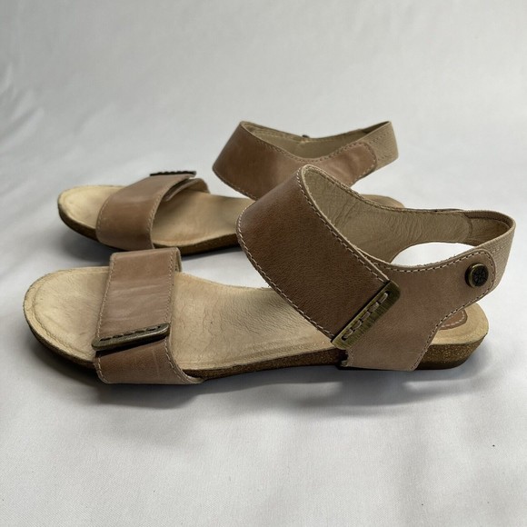 Bussola Maynila Women's Beige Leather Sandals Size 40 US 9 Flats Cork Tan Straps - Picture 3 of 14